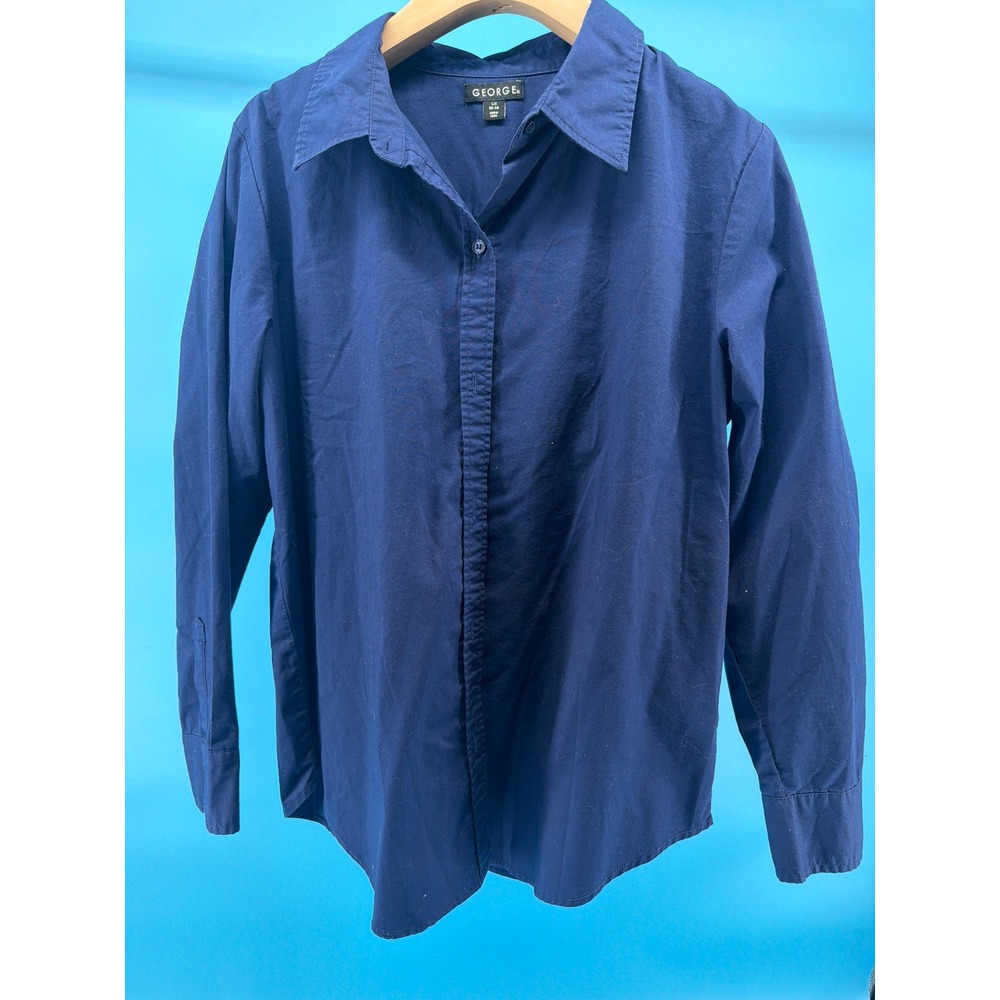 George Boys Navy Blue Long Sleeve Button Down Uniform Shirt Size L 12-14